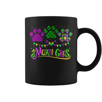 Leopard Print And Buffalo Plaid Dog Paw Mardi Gras Beads Coffee Mug - Seseable