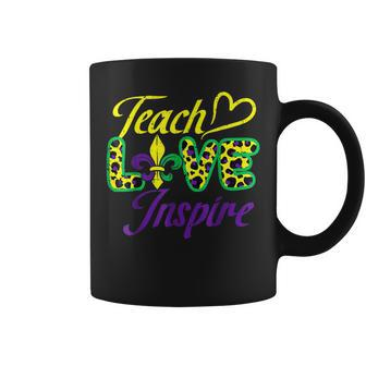 Leopard Teach Love Inspire Mardi Gras Teacher Coffee Mug - Seseable