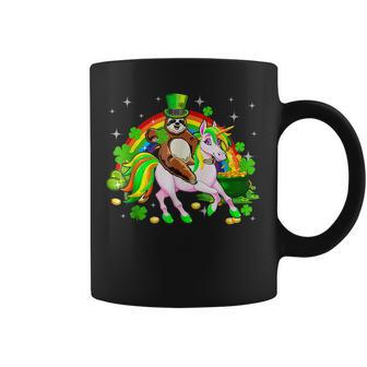 Leprechaun Sloth Riding Unicorn Saint Patricks Day Rainbow Coffee Mug - Seseable
