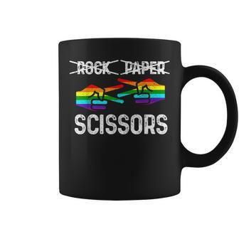 Lesbian Pride Rock Paper Scissors Funny Lgbtq Rainbow Flag Coffee Mug | Mazezy