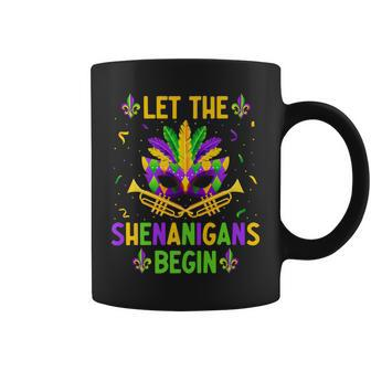 Let The Shenanigans Begin Funny Mardi Gras Mask Clothing Coffee Mug - Seseable
