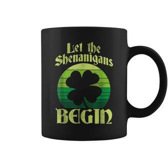 Let The Shenanigans Begin Retro Shamrock Fun St Patricks Day Coffee Mug - Seseable