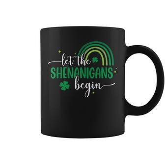 Let The Shenanigans Begin St Patricks Day Lucky Shamrock Coffee Mug | Mazezy
