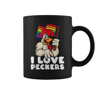 Lgbt Rainbow Flag Rooster Pun I Love Peckers Gay Chicken Dad Coffee Mug | Mazezy