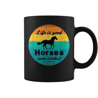 Life Is Good Horses Make It Better Retro Horse Equestrian Coffee Mug | Mazezy