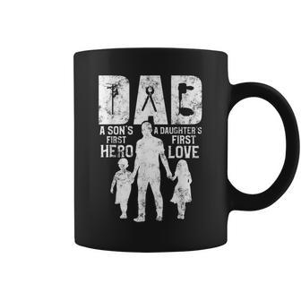 Lineman Dad A Daughters First Love A Sons First Hero Coffee Mug | Mazezy