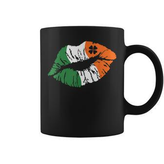 Lips Ireland Flag Clovers St Patricks Day Shamrock Lucky Coffee Mug - Seseable