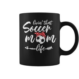 Living That Soccer Mom Life Football Headband Arrow Funny Coffee Mug - Seseable