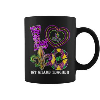 Love 1St Grade Teacher Funny Mardi Gras Party Leopard Coffee Mug - Seseable