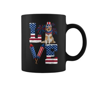 Love Fireworks American Flag Shetland Sheepdog 4Th Of July Coffee Mug | Mazezy