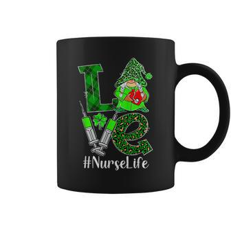 Love Gnome Nurse Life Er Rn St Patricks Day Leopard Shamrock Coffee Mug - Seseable