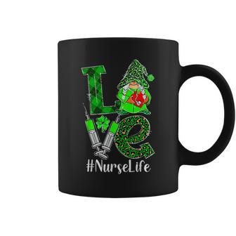 Love Gnome Nurse Life Er Rn St Patricks Day Leopard Shamrock V2 Coffee Mug - Seseable