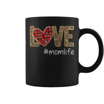 Love Momlife Mom Life Leopard Buffalo Plaid Heart Coffee Mug - Seseable