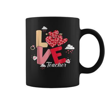 Love Teacher Hearts Leopard Funny Valentines Day Women Girls Coffee Mug - Seseable
