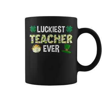 Luckiest Teacher Ever Funny Shamrock Patricks Day Teaching Coffee Mug - Seseable