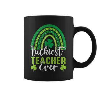 Luckiest Teacher Ever Rainbow Shamrock St Patricks Day Coffee Mug - Seseable