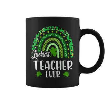 Luckiest Teacher Ever Rainbow Shamrock St Patricks Day Coffee Mug - Seseable