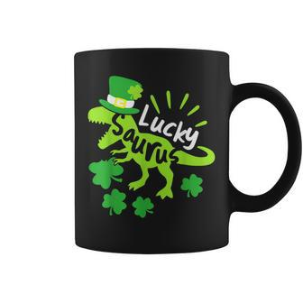 Lucky Saurus Shamrock St Patricks Day Dinosaur Men Women Coffee Mug - Seseable