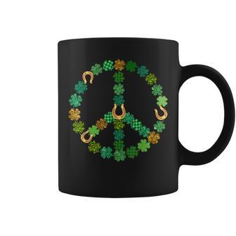 Lucky Shamrock Horseshoe Peace Sign St Patricks Day Hippie Coffee Mug | Mazezy