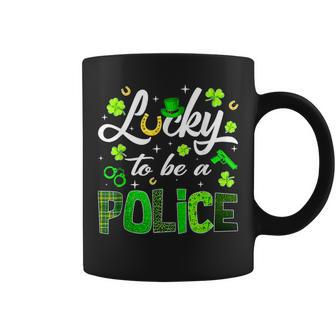 Lucky To Be A Police St Patricks Day Shamrock Leopard Coffee Mug - Seseable