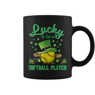 Lucky To Be A Softball Player St Patricks Day Lucky Clover Coffee Mug - Seseable