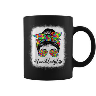 Lunch Lady Messy Bun Women Supporting Autism Awareness Month Coffee Mug | Mazezy