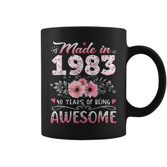 Made In 1983 Floral 40Th Birthday 40 Years Of Being Awesome Coffee Mug - Seseable