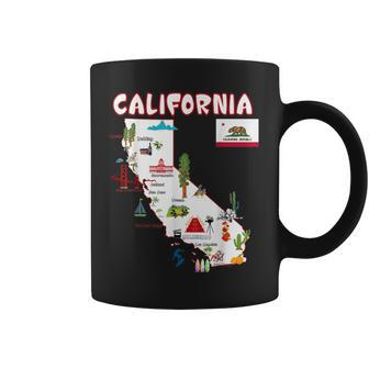 Map Of California Landmarks Major Cities Flag Coffee Mug | Mazezy