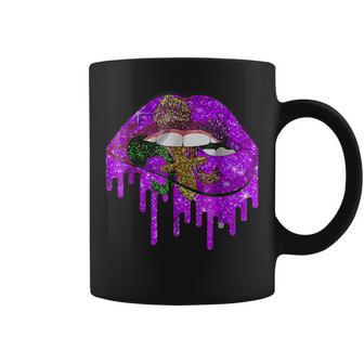 Mardi Gras Carnival Costume Purple & Gold Fleur-De-Lis Lips Coffee Mug - Seseable