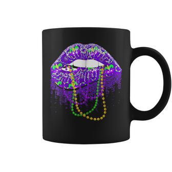 Mardi Gras Carnival Costume Purple & Gold Fleur De Lis Lips V5 Coffee Mug - Seseable
