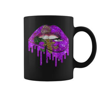 Mardi Gras Carnival Costume Purple & Gold Fleur De Lis Lips V7 Coffee Mug - Seseable