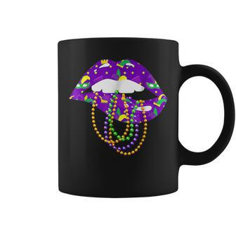 Mardi Gras Carnival Costume Purple & Gold Fleur De Lis Lips V9 Coffee Mug - Seseable
