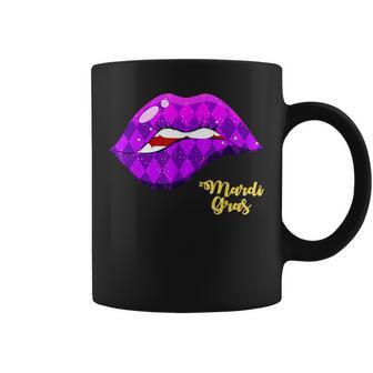 Mardi Gras Carnival Costume Purple Fleur-De-Lis Lips Coffee Mug - Seseable