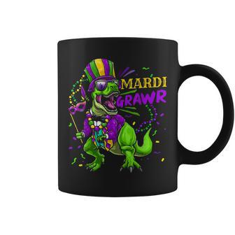 Mardi Gras Dabbing T Rex Dinosaur Mardi Grawr Bead Costume V8 Coffee Mug - Seseable