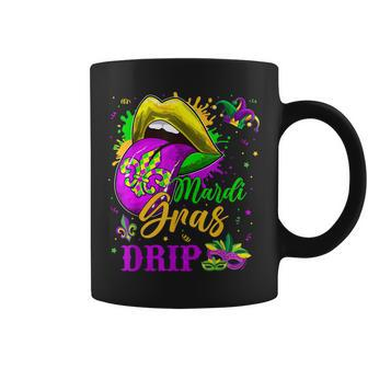 Mardi Gras Dripping Lips Funny Mardi Gras Drip Colors V2 Coffee Mug - Seseable