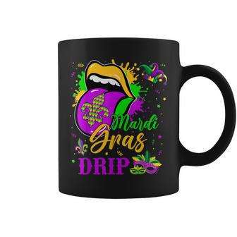 Mardi Gras Dripping Lips Funny Mardi Gras Drip Colors V3 Coffee Mug - Seseable