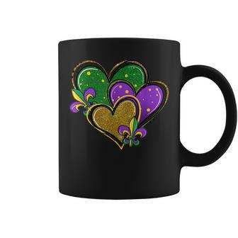 Mardi Gras Heart Glitter Print Fleur-De-Lis Symbol Funny Coffee Mug | Mazezy