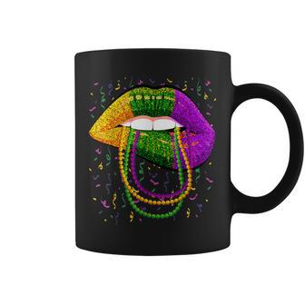 Mardi Gras Lips Queen Beads Outfit For Women Carnival Coffee Mug | Mazezy
