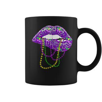 Mardi Gras Lips Queen Carnival Costume Purple & Gold Funny Coffee Mug - Thegiftio UK