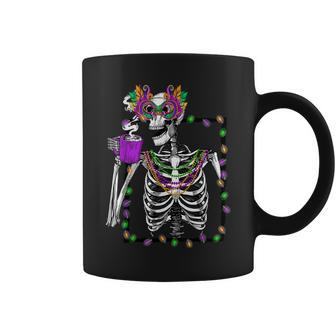 Mardi Gras Skeleton Drinking Coffee Mask Beads Coffee Mug - Thegiftio UK