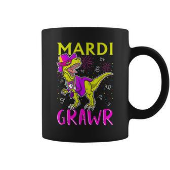 Mardi Grawr Dinosaur T Rex Mardi Gras Carnival Jester Hat Coffee Mug - Seseable
