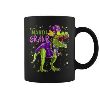Mardi Grawr T Rex Dinosaur Jester Hat Mardi Beads Mardi Gras Coffee Mug - Seseable