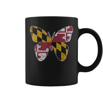 Maryland Flag Butterfly Home State Vintage Distressed Coffee Mug - Seseable