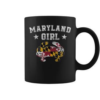 Maryland Girl Flag Blue Crab T - State Pride Retro Coffee Mug | Mazezy
