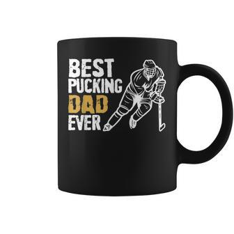 Mens Best Pucking Dad Ever Retro Ice Hockey Coach On Fathers Day Coffee Mug - Seseable