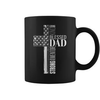 Mens Christian Blessed Dad American Flag Religious Fathers Day Coffee Mug - Thegiftio UK