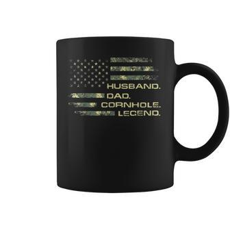 Mens Cornhole Husband Dad Cornhole Legend American Flag Coffee Mug | Mazezy