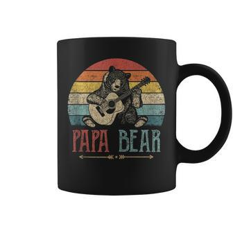 Mens Cute Papa Bear Vintage Fathers Day Retro Dad Guitar Coffee Mug - Seseable