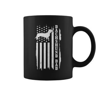 Mens Dachshund Dad Vintage American Flag Patriotic Weiner Dog Coffee Mug - Seseable