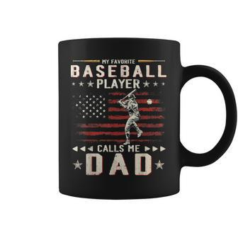 Mens Favorite Baseball Player Calls Me Dad Usa Flag Fathers Day Coffee Mug | Mazezy